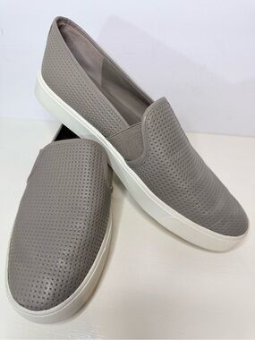 Vince Perforated Leather Slip-On Loafers in Taupe Gray Size 8.5/38.5